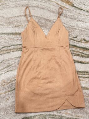Tan Spaghetti Strap V-Neck Mini Dress  velvet